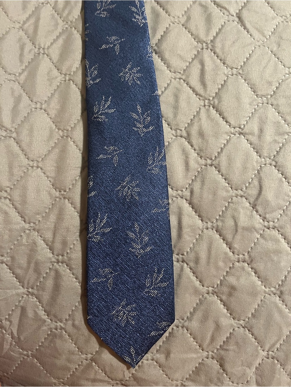 Michael Kors Navy Blue Necktie with Silver Leaf Motif